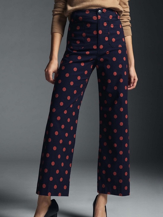 Maeve Pants - Maeve Colette Cropped Wide Leg Pants High Waist Polka Dot Navy Red Size 26